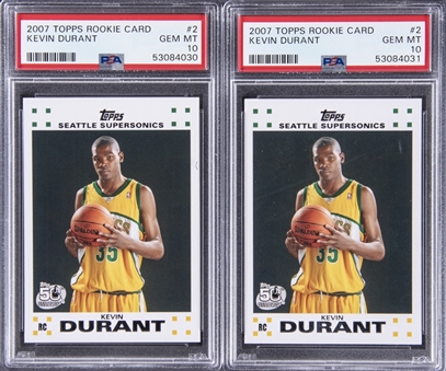 2007/08 Topps #2 Kevin Durant Rookie Card Pair (2 Different) - PSA GEM MT 10